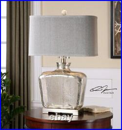 1 Light Contemporary Table Lamp with Mercury Glass Base and Rectangle Hardback
