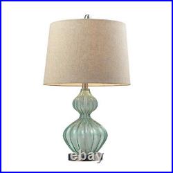 1 Light Glass Table Lamp with Green Smoke Gourd Shaped Base with Metallic Linen