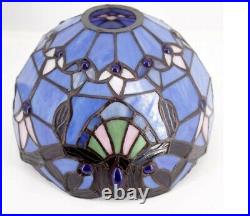 #1 Stained Glass Reading Lamp Table Light Blue Purple Desk Baroque Tiffany Style