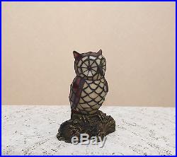 10.5H Stained Glass Tiffany Style Owl Night Light Table Desk Lamp