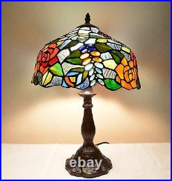 12W Flowers Stained Glass Handcrafted Table Desk Lamp, Zinc Base