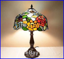 12W Flowers Stained Glass Tiffany Style Table Desk Lamp, Zinc Base