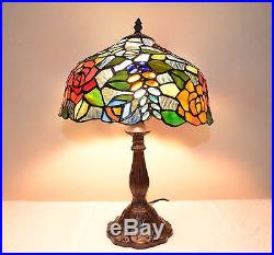 12W Flowers Stained Glass Tiffany Style Table Desk Lamp, Zinc Base