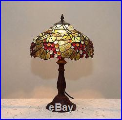 12W Grape Vine Stained Glass Tiffany Style Table Desk Lamp, Zinc Base