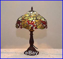 12W Grape Vine Stained Glass Tiffany Style Table Desk Lamp, Zinc Base