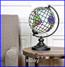 15 Stained Glass Round World Globe Tiffany Style End Table Decorative Lamp