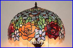 16W Rose Flower Jeweled Stained Glass Handcrafted Table Desk Lamp, Zinc Base