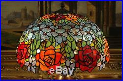 16W Rose Flower Jeweled Stained Glass Tiffany Style Table Desk Lamp, Zinc Base