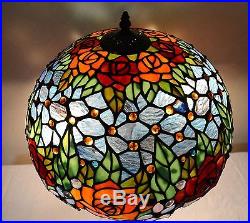 16W Roses Peony Jeweled Stained Glass Tiffany Style Table Desk Lamp, Zinc Base