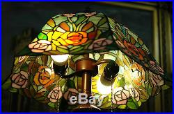 16W Roses Stained Glass Handcrafted Table Desk Lamp, Zinc Base