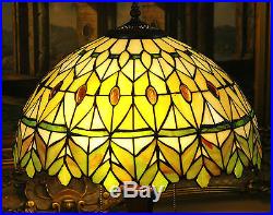 16W yellowithGreen Jeweled Stained Glass Tiffany Style Table Desk Lamp, Zinc Base