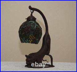 18.5H Cat/ Grape Vine Stained Glass Handcrafted Table Desk Lamp Night Light
