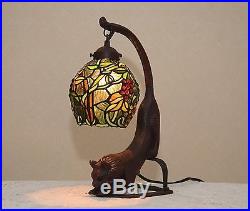 18.5H Cat/ Grape Vine Stained Glass Tiffany Style Table Desk Lamp Night Light