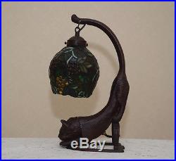 18.5H Cat/ Grape Vine Stained Glass Tiffany Style Table Desk Lamp Night Light