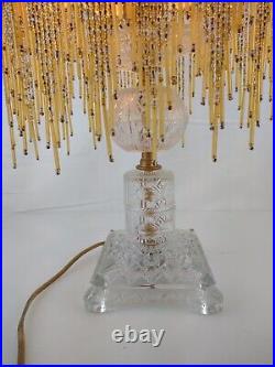 18 Tall Victorian Style Beaded Fringe Table Lamp With Crystal Glass Lamp Post