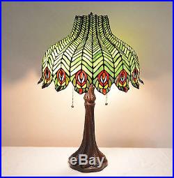 18W Peacock Stained Glass Tiffany Style Jeweled Table Desk Lamp, Zinc Base