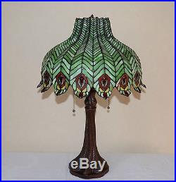 18W Peacock Stained Glass Tiffany Style Jeweled Table Desk Lamp, Zinc Base