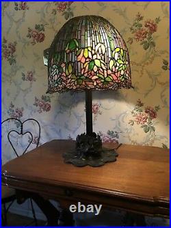 18W Stained Glass Lotus Water Lily Flower Handcrafted Bronze Table Lamp