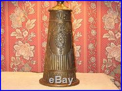 1910 Arts Crafts Extra Large Antique Green Slag Glass Table Lamp Fancy Base