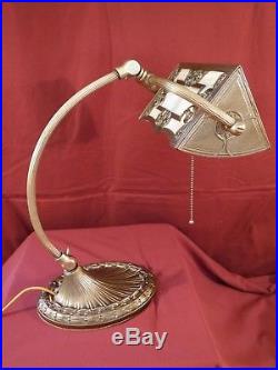 1920s ART NOUVEAU PIANO LAMP With SLAG GLASS SHADE