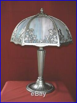 1920s ART NOUVEAU SLAG GLASS LAMP DOUBLE LIGHT - BRADLEY & HUBBARD