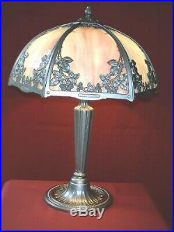 1920s ART NOUVEAU SLAG GLASS LAMP DOUBLE LIGHT - BRADLEY & HUBBARD
