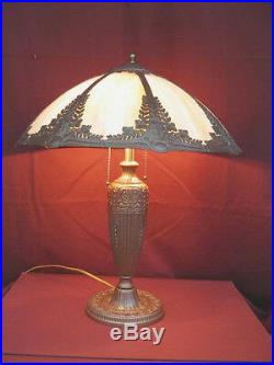 1920s ART NOUVEAU TABLE LAMP With SLAG GLASS SHADE