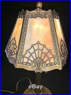 1920s Miller Spider Web Boudoir Slag Glass Lamp