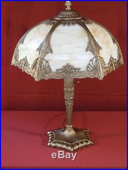 1930s ART DECO TWO-LIGHT TABLE LAMP With SLAG GLASS SHADE