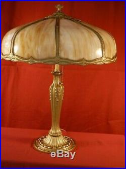 1930s ART DECO TWO-LIGHT TABLE LAMP With SLAG GLASS SHADE