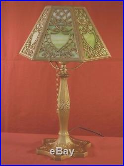 1930s ART NOUVEAU TABLE LAMP With SLAG GLASS SHADE