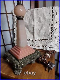 1930s Art Deco Mixed Coralex Pink Glass/Painted & Stone Table Lamp
