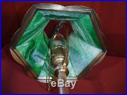 1930s BRASS ART DECO DESK LAMP With SLAG GLASS SHADE