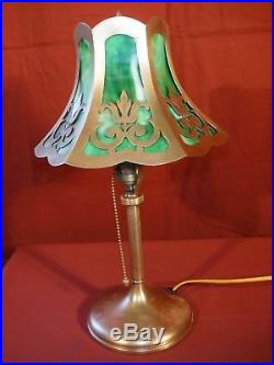 1930s BRASS ART DECO DESK LAMP With SLAG GLASS SHADE