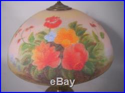 1930s REVERSE PAINTED GLASS TABLE Lamp Floral Design PEBBLE TEXTURE Handel like