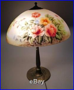 1930s REVERSE PAINTED GLASS TABLE Lamp Floral Design PEBBLE TEXTURE Handel like