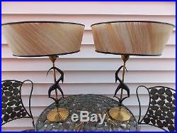 1950s Era Rembrandt Antelope Table Lamp Set Fiber Glass Shades Set of 2