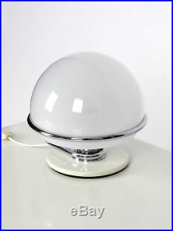 1960s italian Guzzini metal table lamp and glass shade Space Age Design