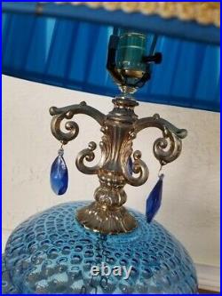 1970s Hollywood Regency Ef & Ef Industries Blue Glass Lamp Set a Pair