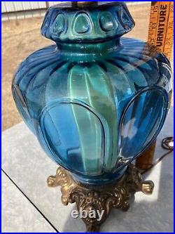 1970s MCM GLASS TABLE LAMP BLUE NIGHT GLO