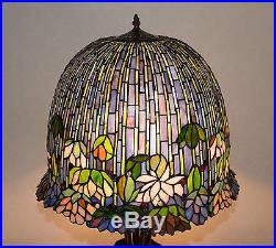 19W Stained Glass Lotus Water Lily Flower Tiffany Style Jeweled Table Desk Lamp