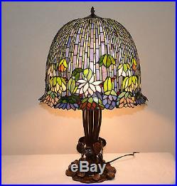 19W metal Base Lotus Water Lily Flower Stained Glass Tiffany Style Table Lamp