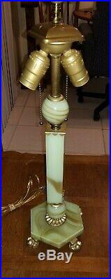 2 Art Deco Vaseline Glass Akro Agate Lamp set 1930s Houzex Houze FABULOUS
