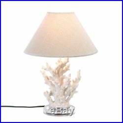 2 IVORY WHITE CORAL TABLE LAMPS Round Base Beige Neutral Shade Beach Ocean Decor