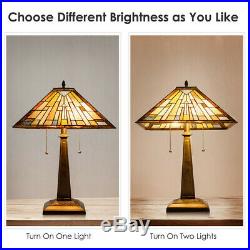 2-Light Table Lamp with Stained Glass Lampshade Lamps, Light For Home & Garden