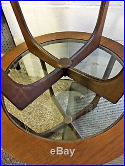 2 Mid Century Modern 1960's Glass Inlay and Wood End Lamp tables Mint Condition