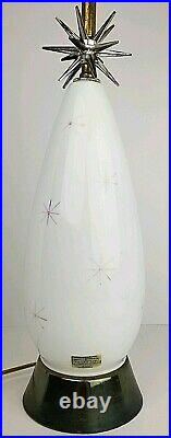 (2) Mid Century Modern Milk Glass Atomic 3D Starburst Lamps Fiberglass Shades