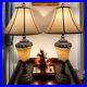 2 Night Light Table Lamp Hollywood Regency Style Ornate Wood Marbleized Glass
