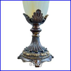 2 Night Light Table Lamp Hollywood Regency Style Ornate Wood Marbleized Glass