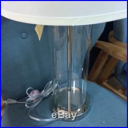 (2) RALPH LAUREN PAYTON SILVER CLEAR GLASS CYLINDER TABLE LAMPS New